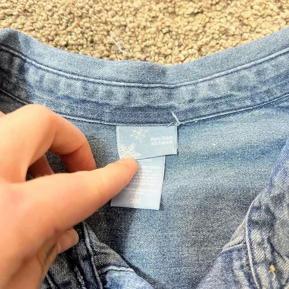 Vintage Shirt Women 3XL‎ Denim Christmas 
 Jean Embroidered Snowman holiday - Picture 10 of 12